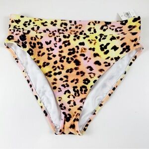 Bar iii Bikini Bottom Womens Size Large Animal Print Yellow Pink Orange Swim NWT